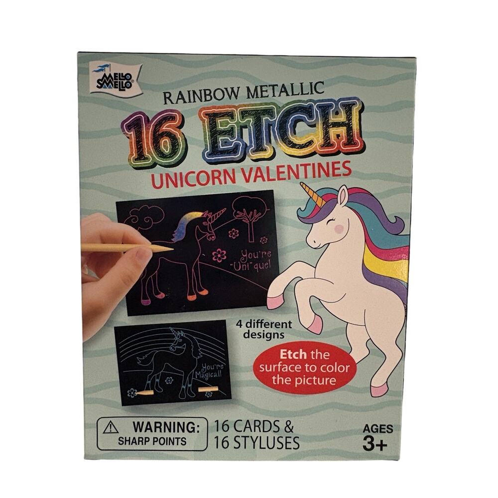 Smello Mello 16 Etch Unicorn Valentines Rainbow New Home School Teacher  3 Boxes